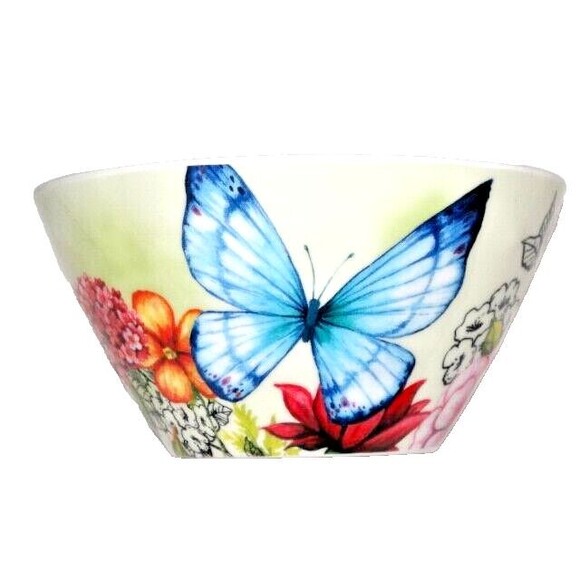 Studio California Soup Dessert Cereal Bowl Butterfly Floral Garden Melamine Gift - Picture 1 of 6